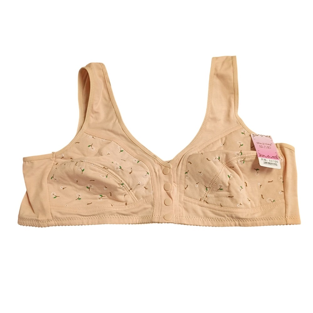 Mu ji ting Wireless Front Button Bra Womens 52/120 Peach Floral Comfort Lounge